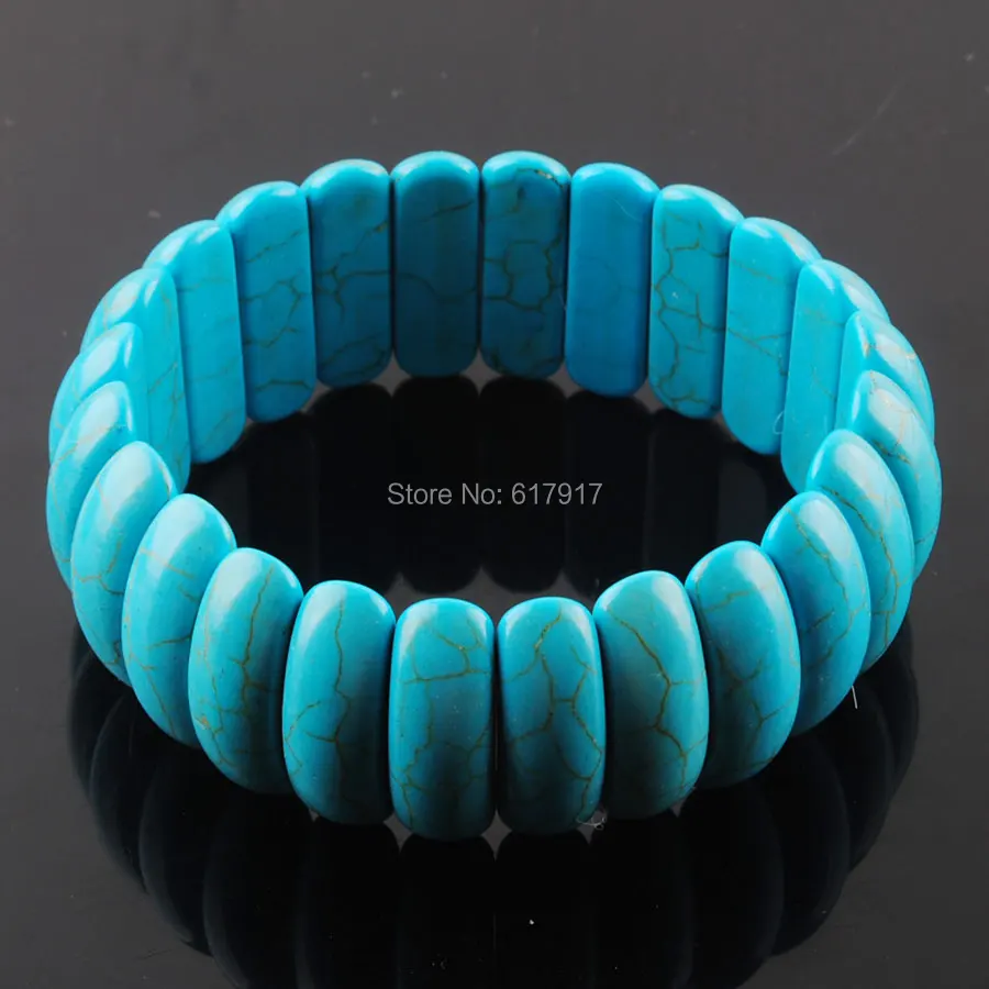 RONGZUAN, новая мода, голубой бирюзовый браслет из натурального камня с бусинами, растягивающийся браслет из бисера 7 дюймов для женщин, ювелирные изделия TK1478