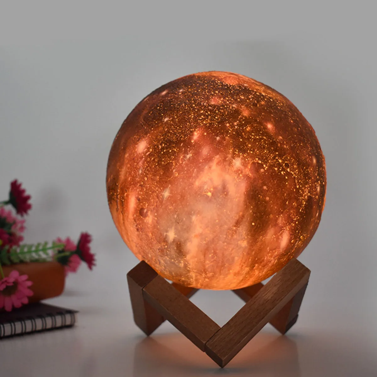 

3D Moon Lamp Touch Control USB Charging LED Night Light with Wooden Stand Home Decorative Light (3 Colors)