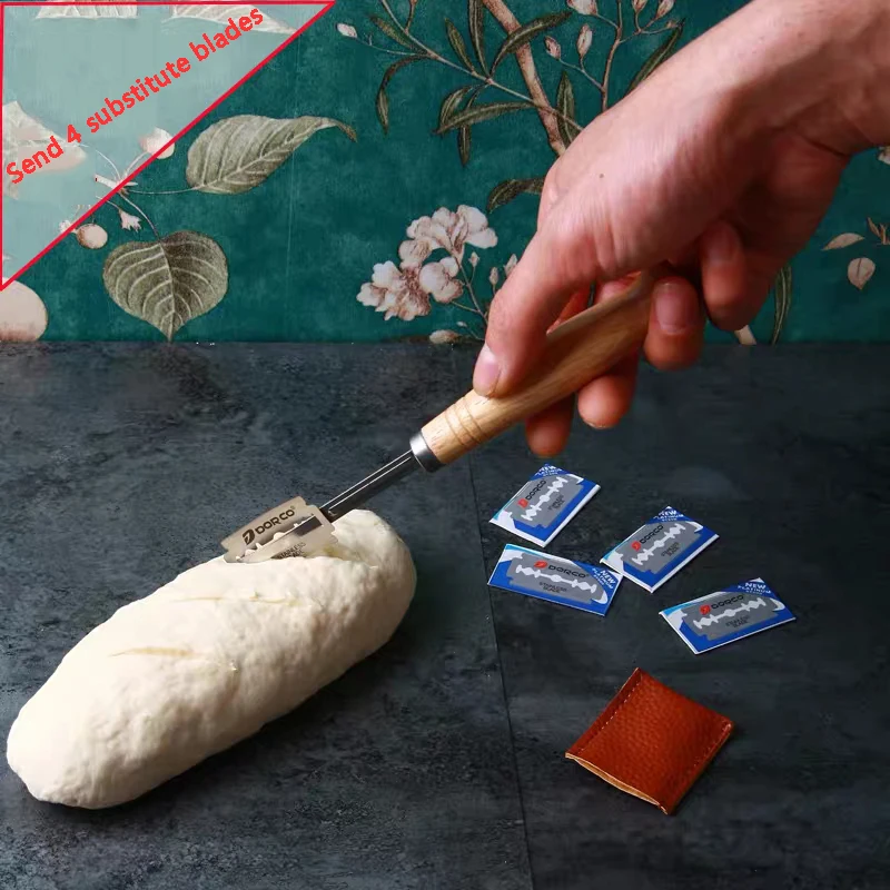 European bread cutter bakery cutter sent 4 pieces to replace the blade high-end wooden handle curved bread cutter