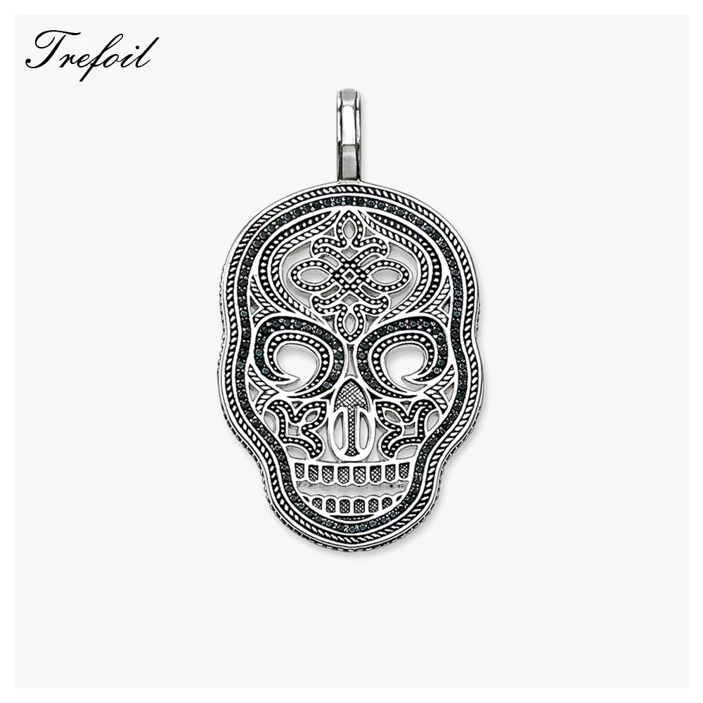 

Silver & Black Skull Pendant, Fashion Jewelry 925 Sterling Silver Luxury Punk Gift For Women Men Boy Girls Fit Necklace 2018