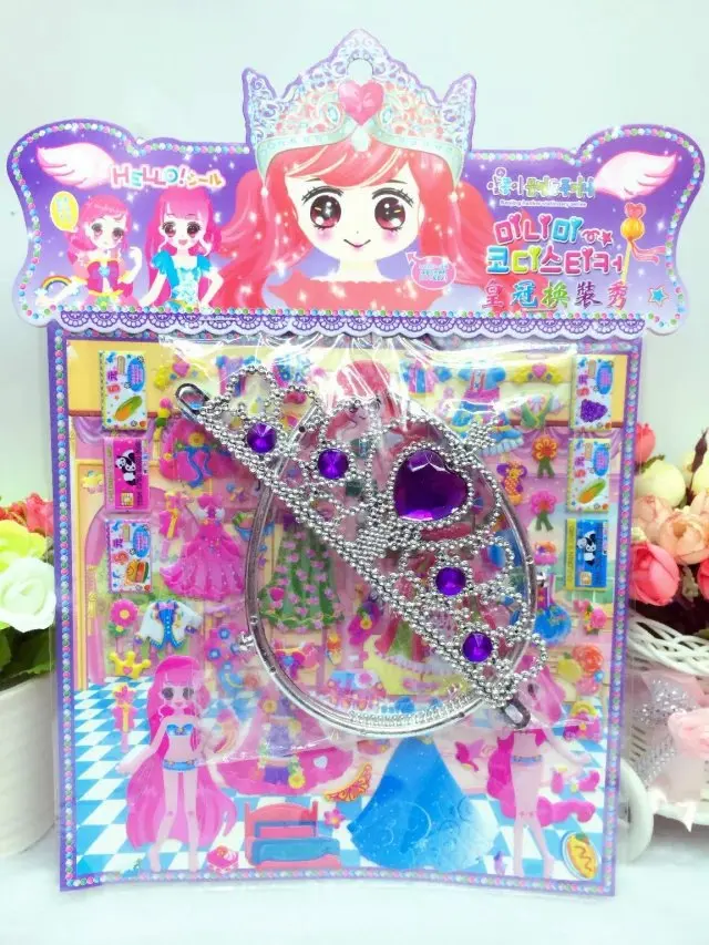Корона пузырь стикер s с стерео игры Реквизит принцесса девушка платье DIY губка Стик подарок на день рождения наклейка