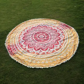 

Printed Floral Sunbath Round Beach Towels Bohemian Style Ball Tassel Blanket Yoga Mat Women Sunbath Dress Bath Towel