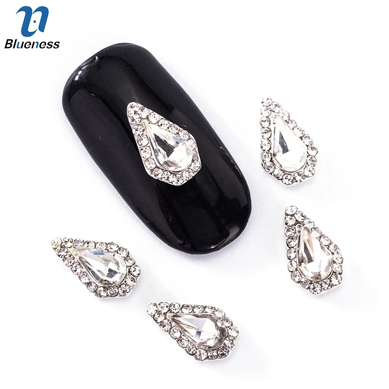 

10Pcs/Lot DIY Drop White Rhinestone Design Nail Art Decorations Sliver Alloy Nail Accessory Studs For Nails TN2013