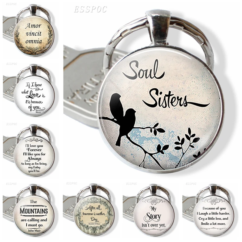 

Soul Sisters , Bosom Friend , I'll Love You Forever Quote Glass Cabochon Jewelry Best Friends Keychain Women Men Pendant Gift