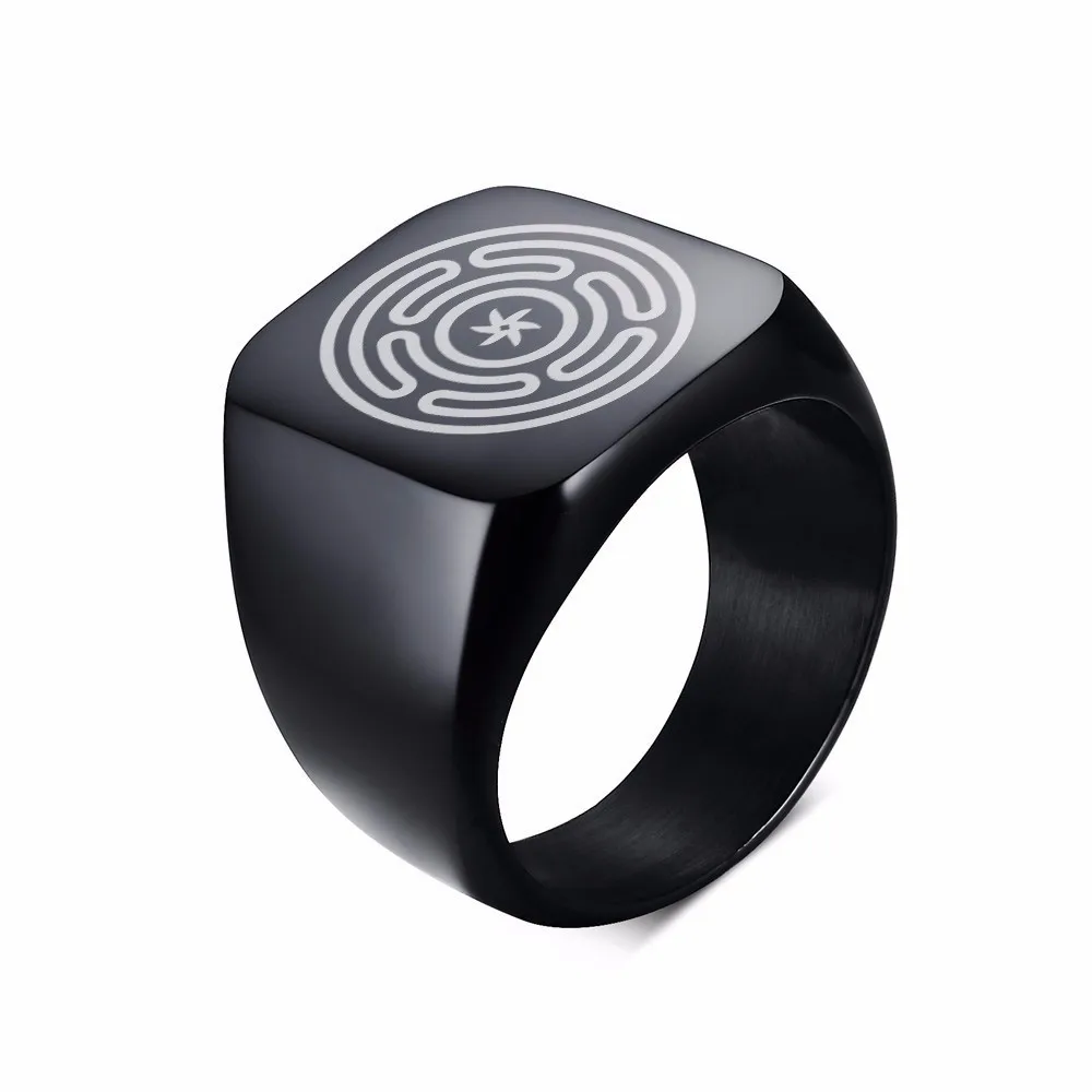

Men Signet Ring Stainless Steel Hecate Greek Goddess of Magic Geometric Pattern Biker Style Polished Ring