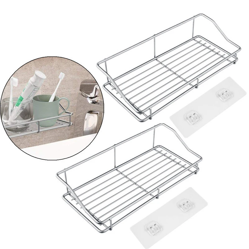 2 Pack Adhesive Bathroom Shelf Shower Shelf Bathroom Kitchen Organizer Rack,Wall Mounted,No Drilling