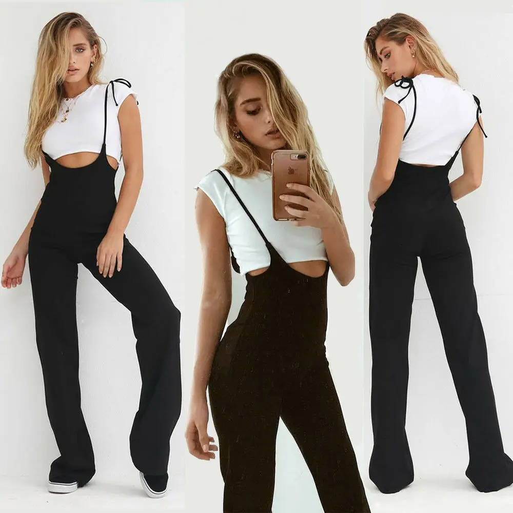 

Black High Waist Wide Leg Pants Casual Lace Up Overalls Women Pant 2019 Summer Fashion Flare Trousers