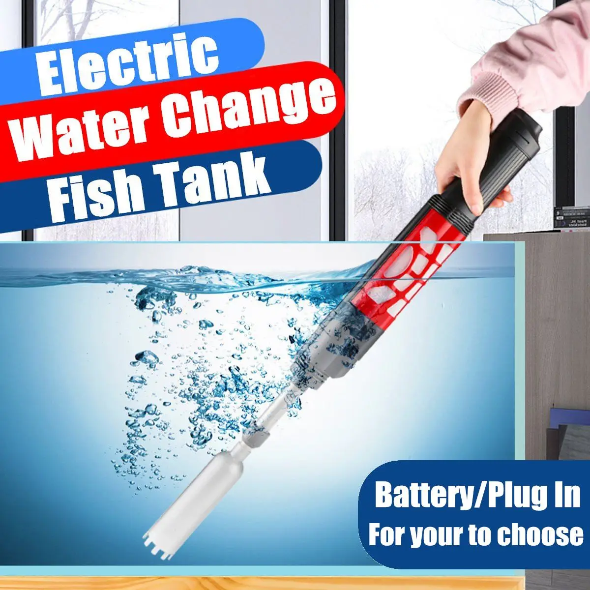 

2 Types Electric Aquarium Water Change Filter Automatic Vacuum Gravel Cleaner Fish Tank Siphon Pump Pond Cleaning Tools 6W Red