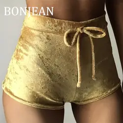 Bonjean 2019 летние нижние трусы на верёвочках для женщин средней талии повседневные фланель шорты женские свободные желтые шорты BJ1313