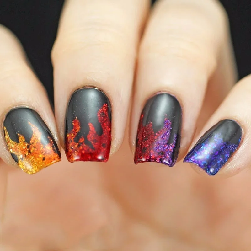 2 Sheets Fire Nail Vinyls Stencil Hollow Stickers Fires On Manicure Stencil Stickers Nail Art Decoration