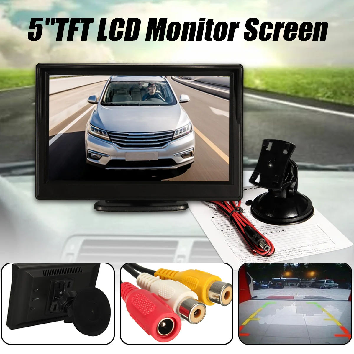 

KROAK Universal 5'' TFT LCD Display Car Monitor Waterproof Night Vision Reversing Backup Display VCR DVD
