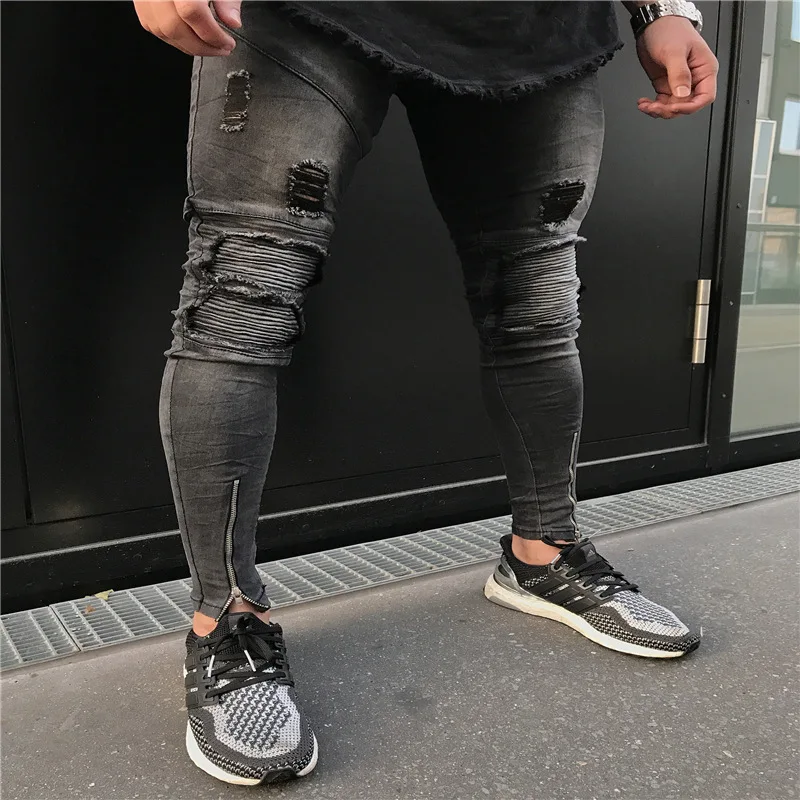 Jeans Men Top Brand 2019 spring Skinny Slim Fit Stretch Denim Pants Distressed Ripped hole hip hop  black jeans pencil Jeans