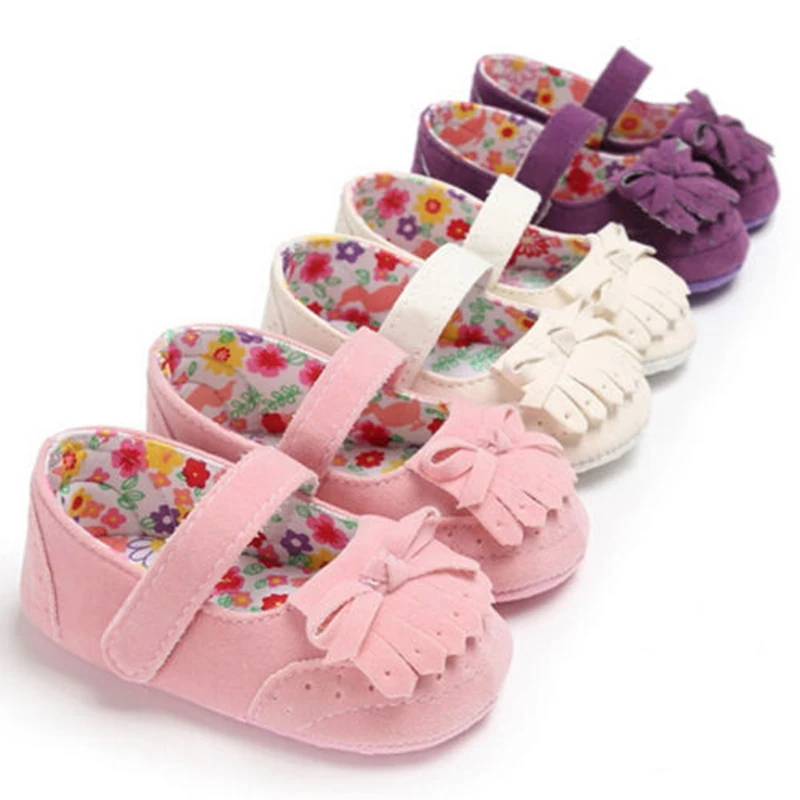 

Toddler Newborn Flower Soft Crib Sole Baby Kids Girls Solid Tassle Shoes Princess Casual