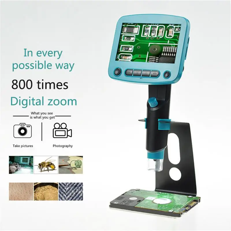 

800x5.0 MP USB Digital Microscope With 4.3 Inch Aluminum Alloy Stent HD LCD Display For Repair Motherboard PCB