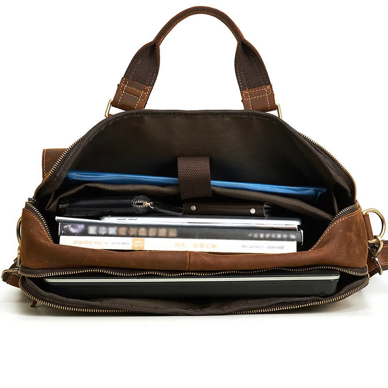 مجنون الحصان حقيبة جلدية حقيبة متعددة جيب 15.6 بوصة حقيبة يد Crossbody محمول S681-40 الرجال Sacoche أوم وثيقة المحمول حالة