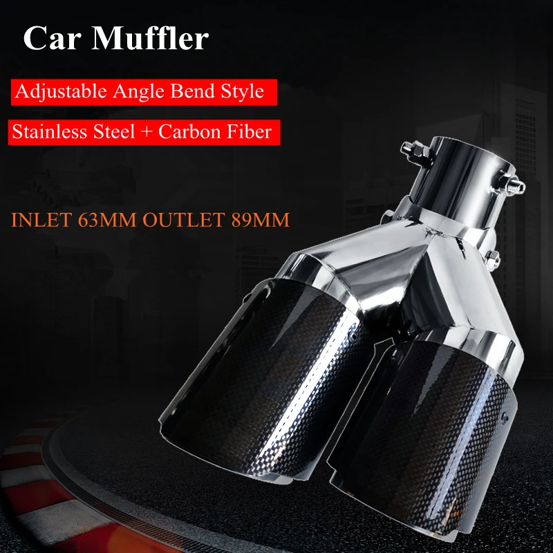

1Pcs Universal Adjustable Angle Bend Style Akrapovic Carbon Fiber Car Exhausts Tips Dual End Muffler Modified Rear Tail Throat