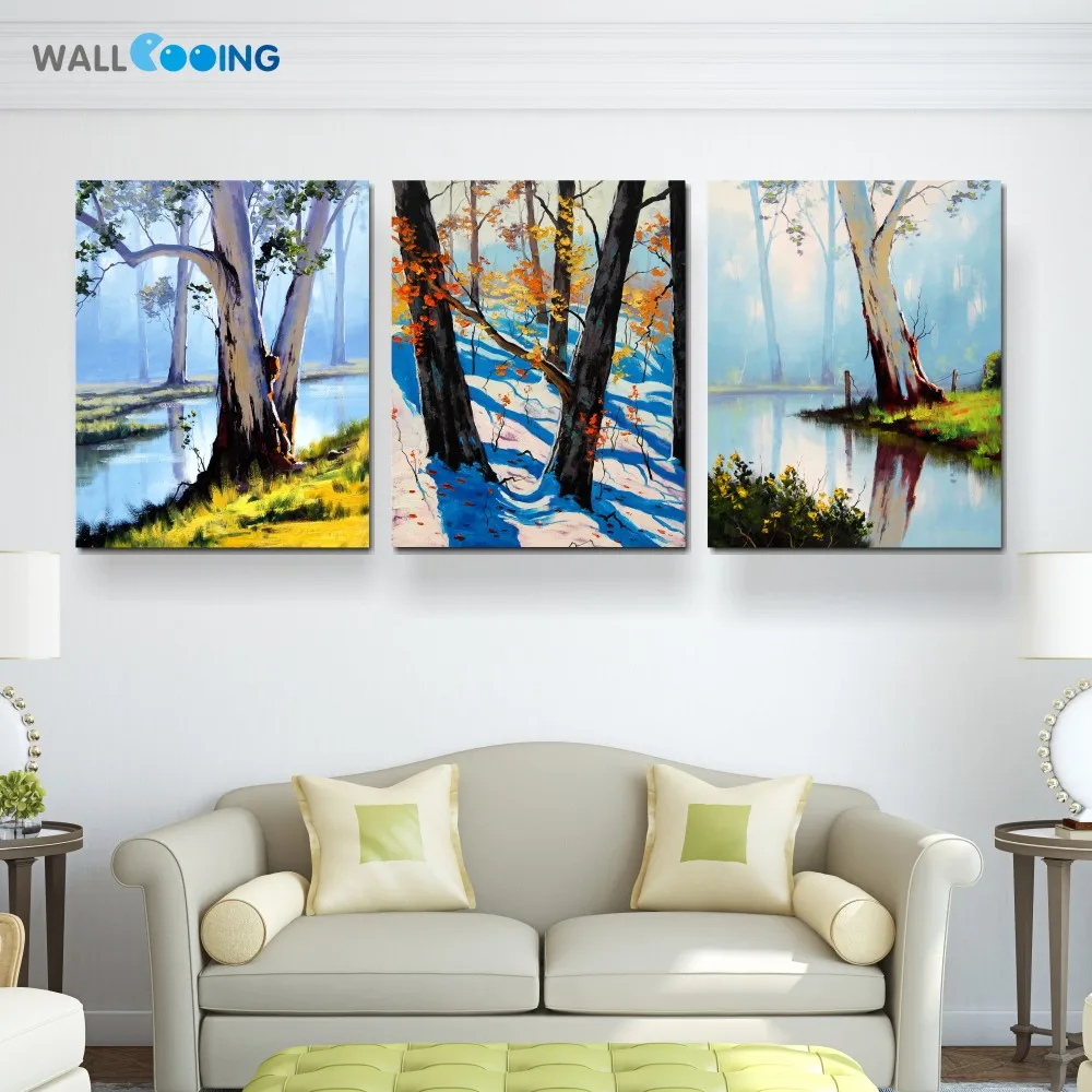 

2016 hot Art canvas painting Home Decor 3 Pictures living room Abstract Oil Art Painting Print On Canvas Trees Over the Lake