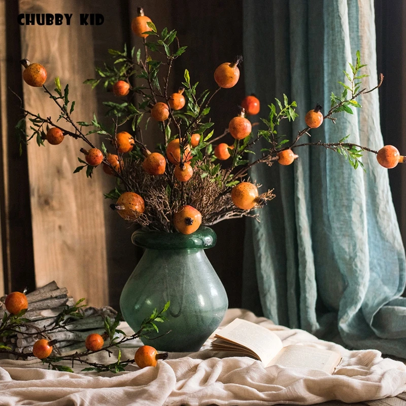 

12pcs/lot ! wholesale High simulation 90cm long 5 heads artificial pomegranate fruit branch fake plants tree
