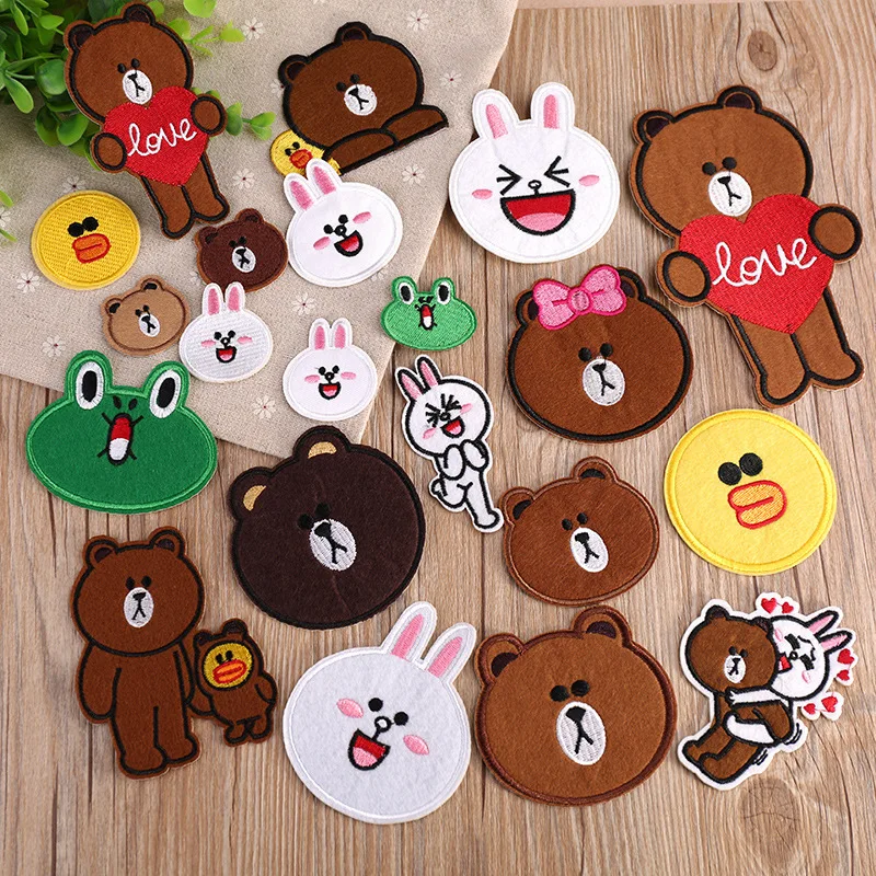 

PGY High-quality Cartoon Frog Embroidered Patches Iron Rabbit Appliques for Clothes Diy Expression Badges Cute bear Stickers