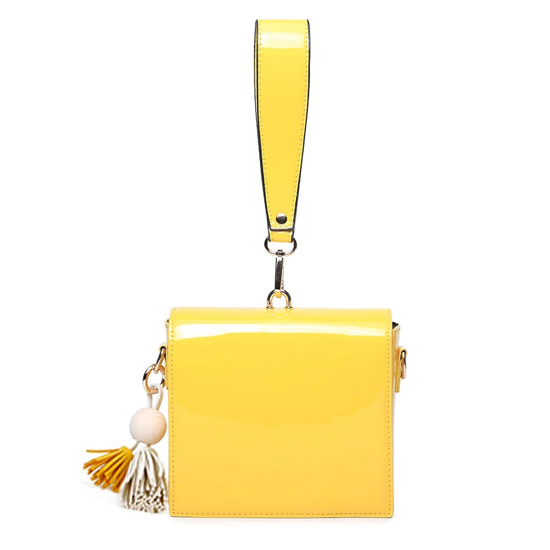 

[Super Seabob] 2019 Spring Summer Woman New Stylish Yellow Color Cover Button Spliced Tassle PU Leather Handbag All Match LI815