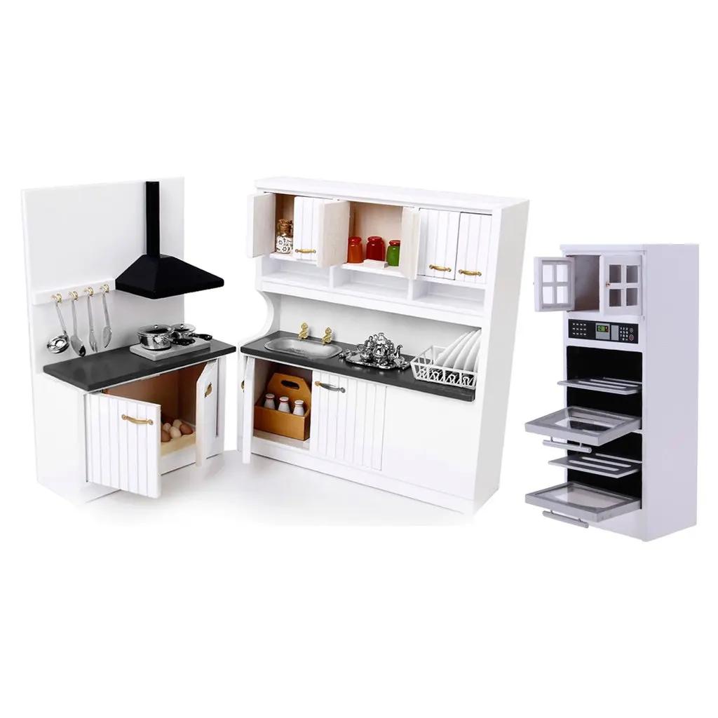 1:12 Scale Dollhouse Furniture Wooden Kitchen Cabinet Model Miniature Doll House Accessories Toys B - 32973887841