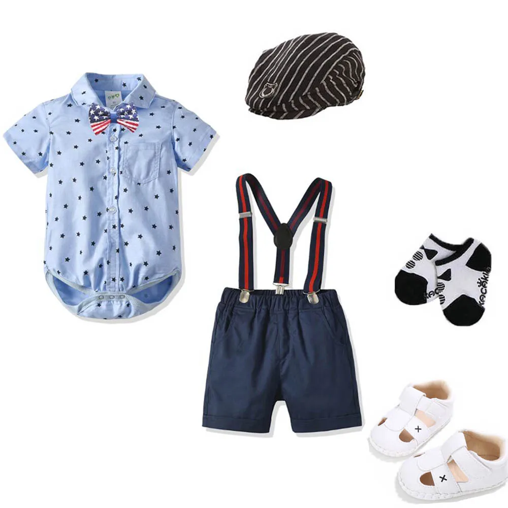 

baby BOYS fashion summer clothes sets bodysuit +tie+rompers overall set baby boys wedding party birthday Tuxedo suit set