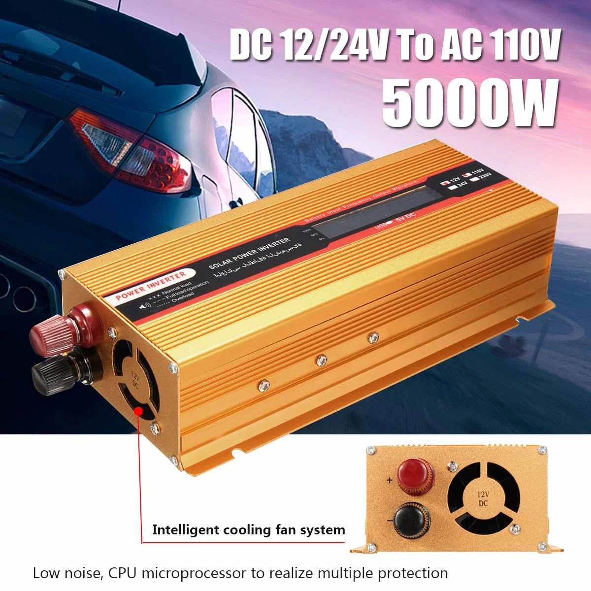 

12/24V To AC 220/110V 5000W USB Modified Sine Wave Converter Car Power Inverter High Conversion Rate for Various Appliances