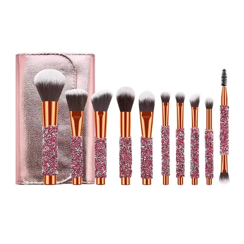 

10pcs Luxury Rhinestone Makeup Brushes Set With Bag Bling Sequin Cosmetic Brushes Kit Eye Shadow Foundation Powder Brushes