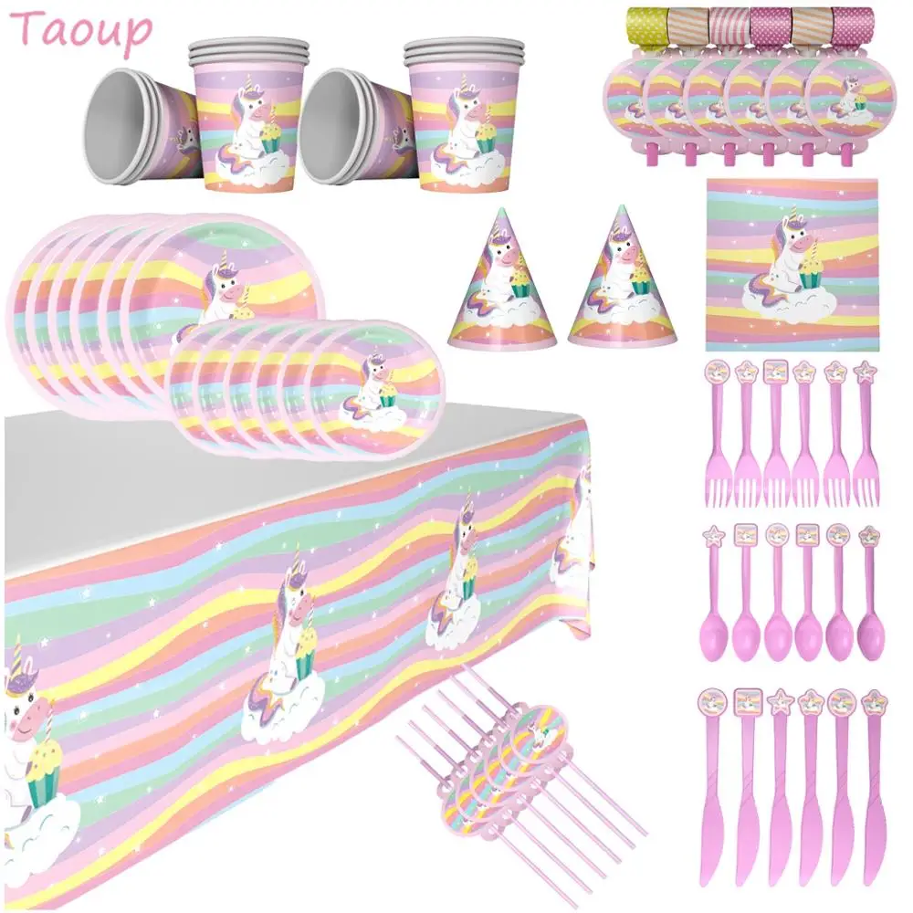 Taoup Rainbow Unicornio Cups Napkins Plates Unicorn Party Tableware