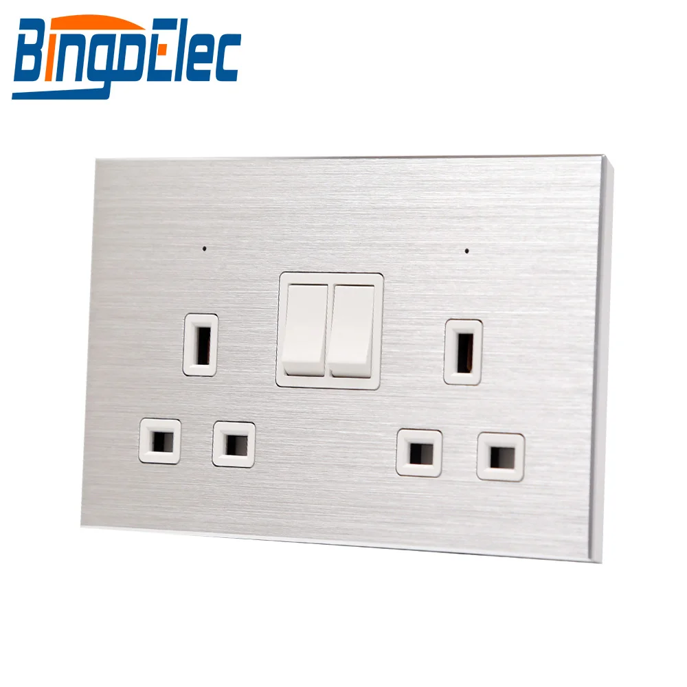 

Bingoelec Double 13A Socket Aluminum Frame Switched Wall Power Button Socket 146*86 mm UK Standard Wall Socket
