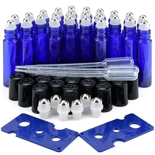 

24Pcs 10ml Thick Blue Essential Oil Glass Bottle Stainless Steel Roller Ball Bottles Roller Bottle (3 Dropper,2 Bottle Opener)