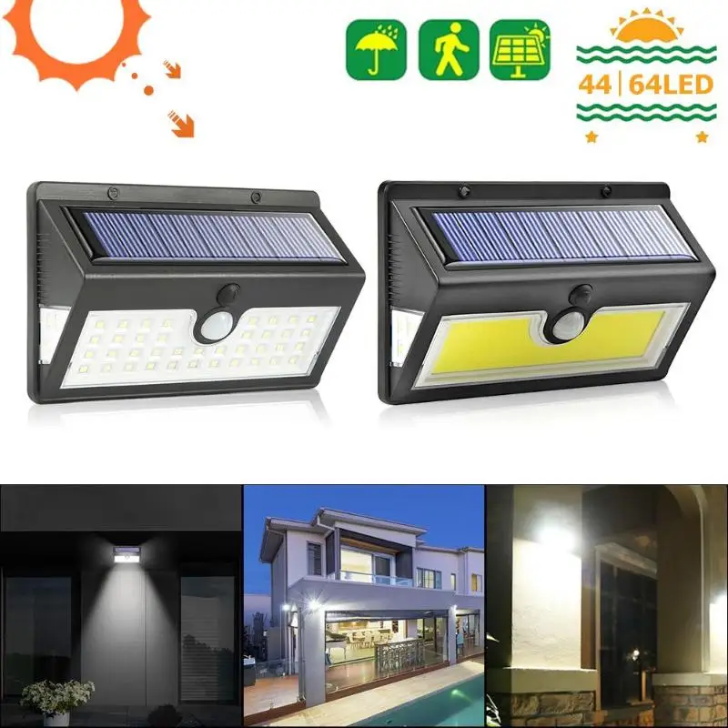 44/64 Led Solar Light Outdoor IP65 Waterproof Lighting For Garden Wall Three sides solar light