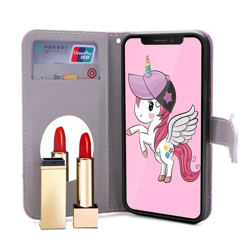 

Phone Mirror Wallet Case For Nokia 3.1 5.1 6.1 7.1 Plus X5 X6 X7 6 2018 PU Leather Card Slot Cover Unicorn Pattern Coque Skin