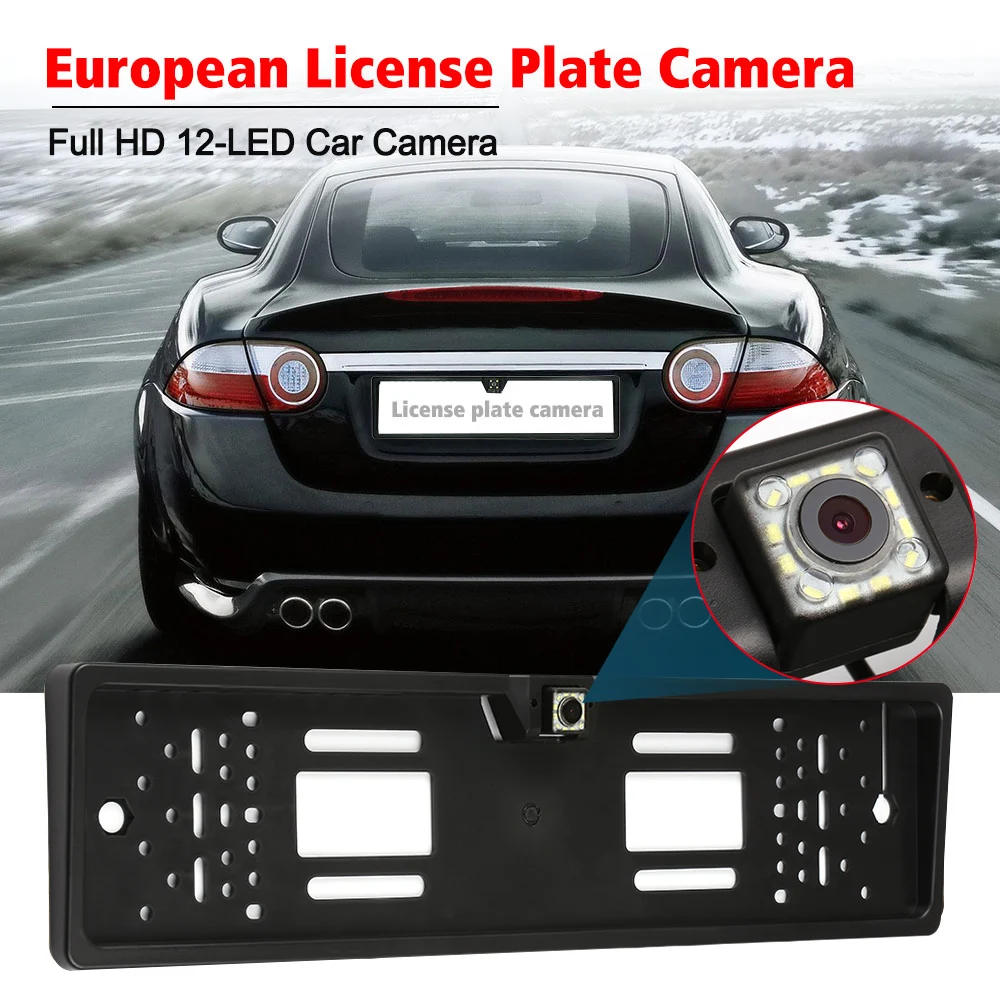 European License Plate Frame Backup Camera 12 LED 1080P FHD 170 Degree