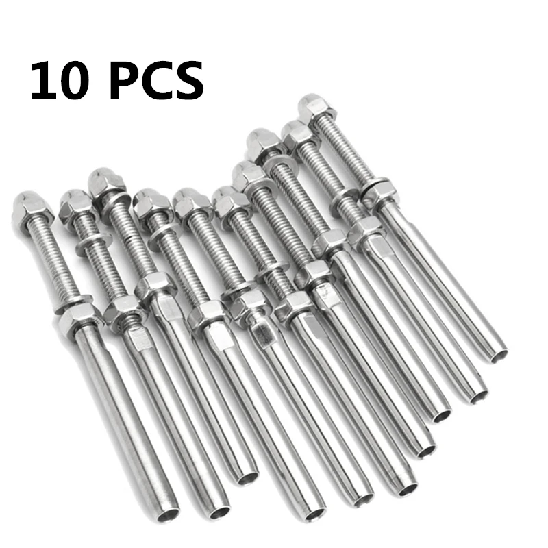 

10Pcs/Set Stainless Steel Handrail Railing Cable Tensioner Threaded Stud End Fitting for 1/8 Inch Cable Wire Systems Parts Kit