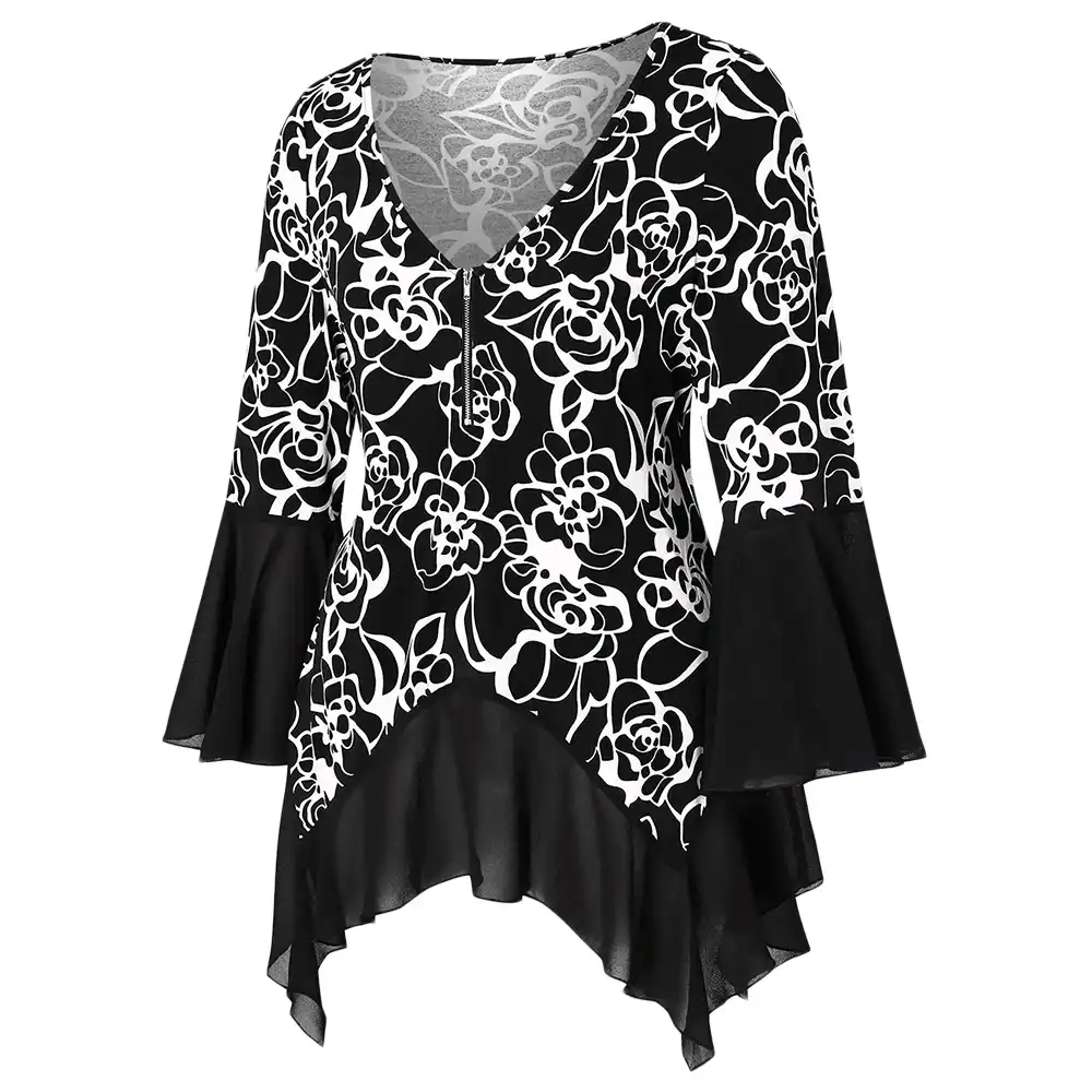 half sleeve high low white blouse