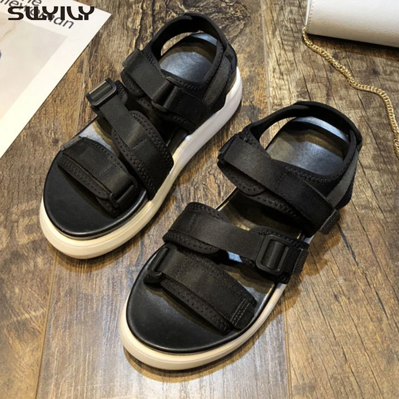 SWYIVY Multicolor Chunky Sandals Shoes Summer 2019 New Hook Look Female Casual Shoes Platform White Sandals For Woman Blue Shoe