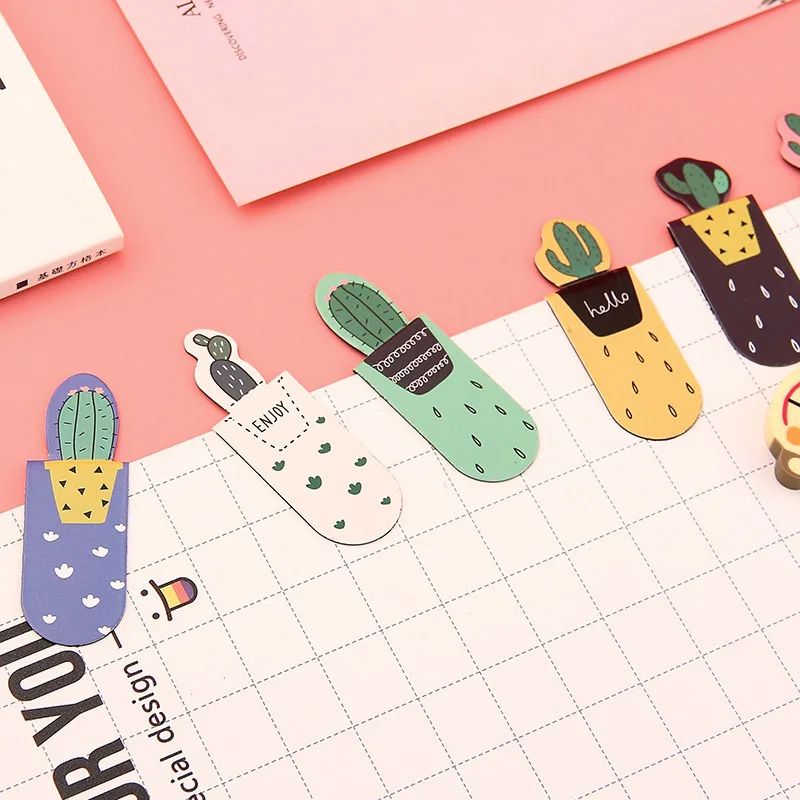 

3pcs Cactus Magnetic Bookmark Cute Green Plants Book Mark For Book Clip Office School Supplies Korean Stationery Girls Gifts