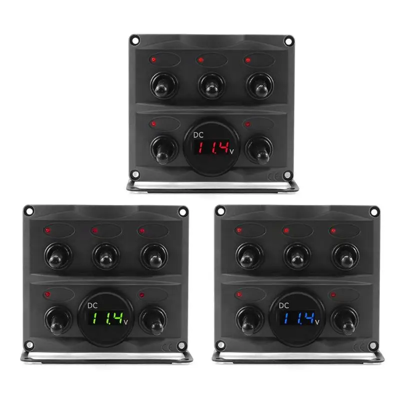 

IP66 Waterproof 5 Gang LED ON/OFF Toggle Switch Panel with Voltmeter for Car RV Boat Truck Car Accessories