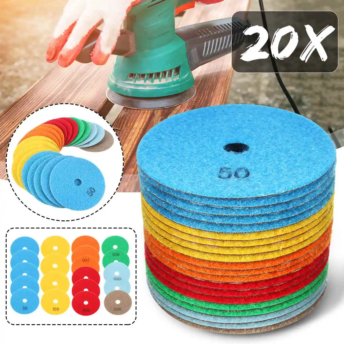 

20Pcs/lot 4" 100mm Diamond Polishing Pads Set For Granite Quartz Marble Concrete Marble Sanding Disc Drop Ship