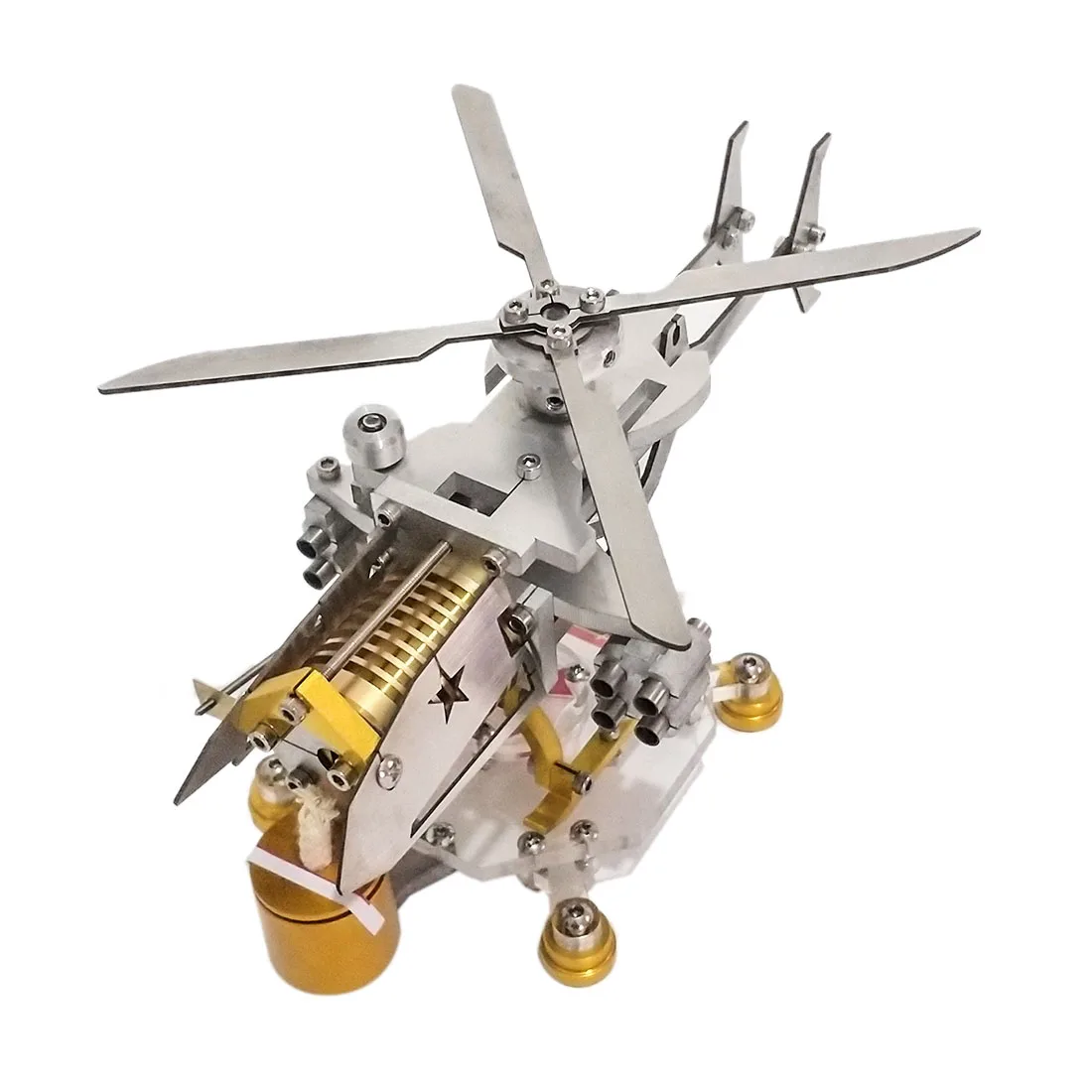 

Hot Armed Version Helicopter Horizontal Single Cylinder Vacuum Stirling Model Educational Toy Gift For Kid Children Adult-Silver
