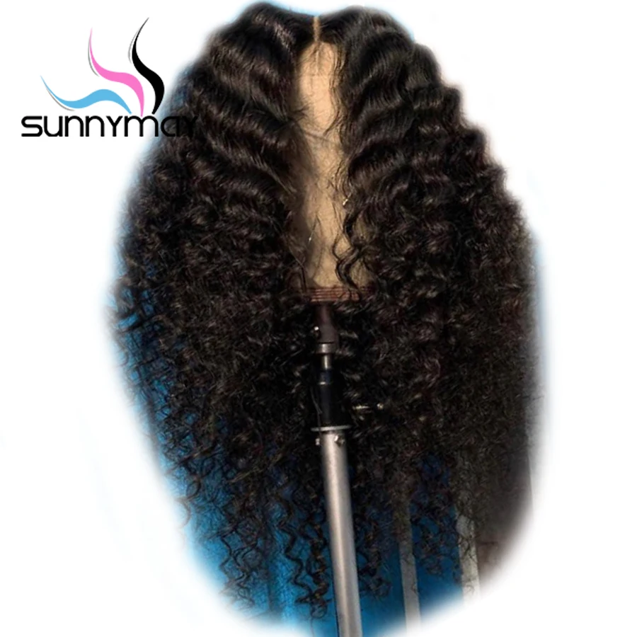 Sunnymay вьющиеся человеческие волосы парики 130% Реми бразильские кружева передние парики с волосами младенца предварительно сорвал кружева