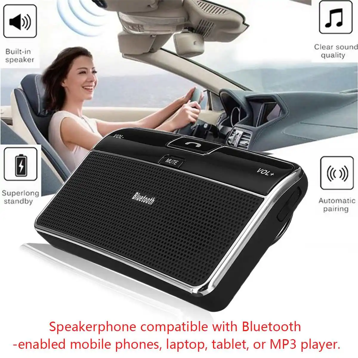 

KROAK Wireless bluetooth 4.0 In-Car Speakerphone Sun Visor Full Duplex & High Performance Music Receiver Car Charger Ultra Power