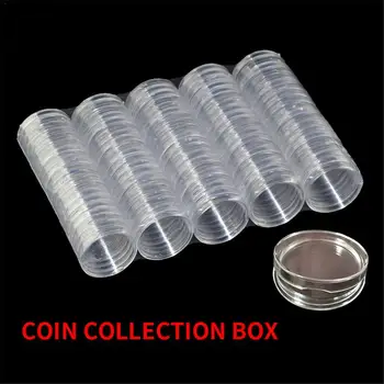 

100PCS 40mm Commemorative Coin Storage Box Applied Holder Coin Transparent Holder Round Plastic Bitcoin Collection Display Box