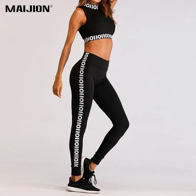 

MAIJION Letter Printing Seamless Yoga Set Ladies Sport Clothing Elastic Soft Workout Tracksuit Gym Fitness Sportswear Women Set