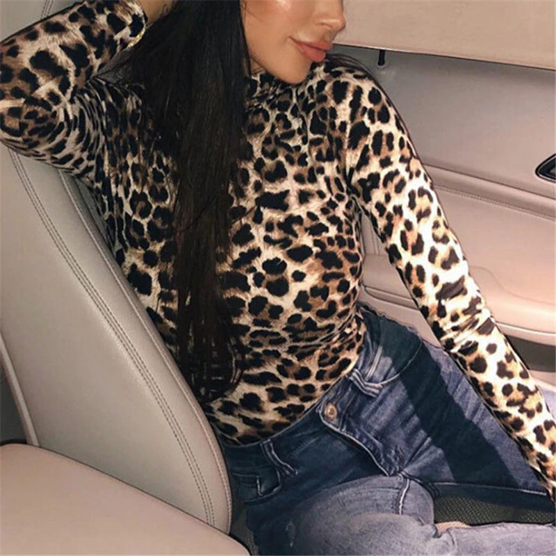 

Ladies Bodysuits Women Leopard Print Bodysuit Long Sleeve Bodysuit Skinny Stretch Leotard Bodysuits Ladies Tops Women Jumpsuit