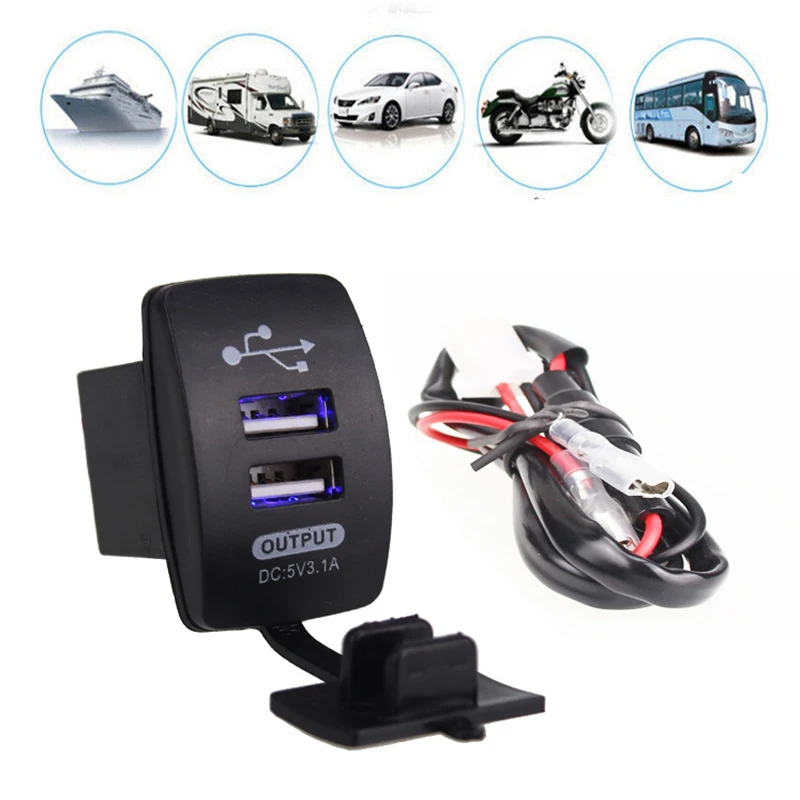 

CARCHET Universal Car Charger USB Vehicle DC12V-24V 3.1A Waterproof Dual USB Charger 2 Port Power Socket 5V For Iphone Samsung