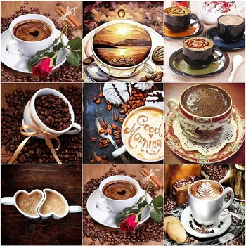 

Huacan Diamond Painting Coffee Cup Pictures By Rhinestones Diamond Mosaic Cartoon Beadwork Full Square Drill Diamond Embroidery