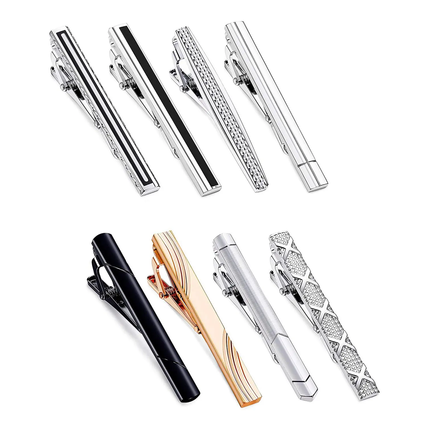 8 Pcs Tie Clips Set for Men Tie Bar Clip Set for Regular Ties Necktie Wedding Business Clips with Box, Color B: 8 Pcs+ a tie