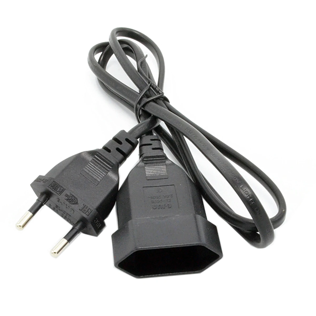 1m European EU 2 Prong VDE Male to Female Power Extension Cord Cable